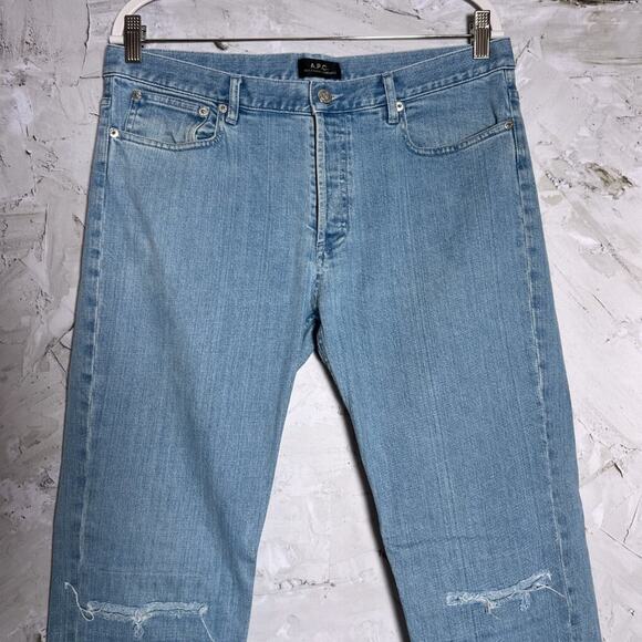 A.P.C. PETIT NEW STANDARD Straight Jeans MENS 33 x 32 Light Wash Distressed - Picture 8 of 12